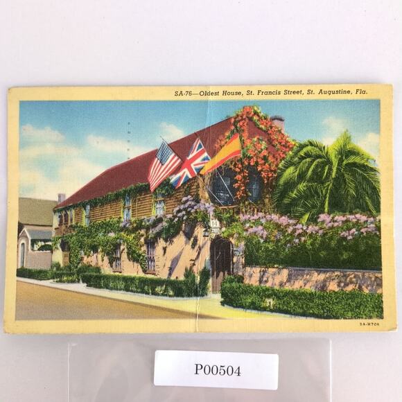 Oldest House St Francis Street St Augustine Florida 1940s Linen Postcard FL 1945 - Picture 1 of 2